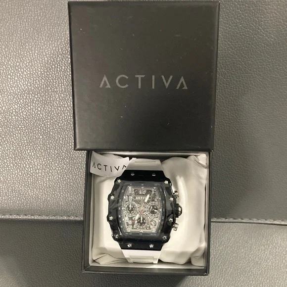 Activa Watch w/ Skeleton Dial 44.3mm, White strap black face (ACW2305-018) - Picture 2 of 7